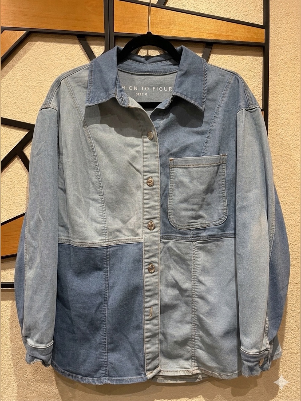 Fashion to Figure Two-Tone Light & Medium Blue Patchwork Denim Shirt
